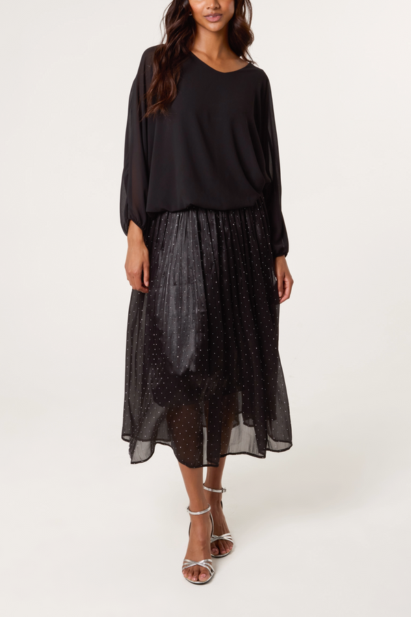 Qed London Diamante Embellished Shimmer Midi Skirt