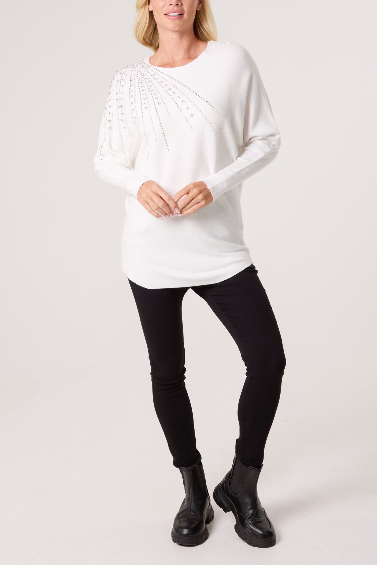 Qed London Diamante Embellished Shoulder Jumper