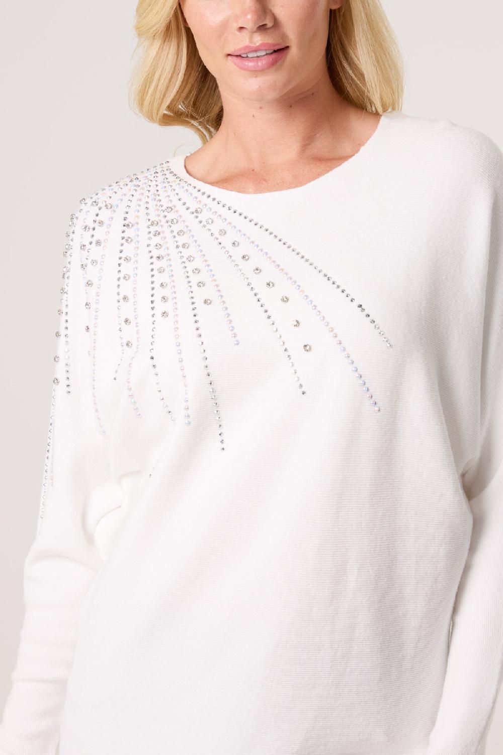 Qed London Diamante Embellished Shoulder Jumper