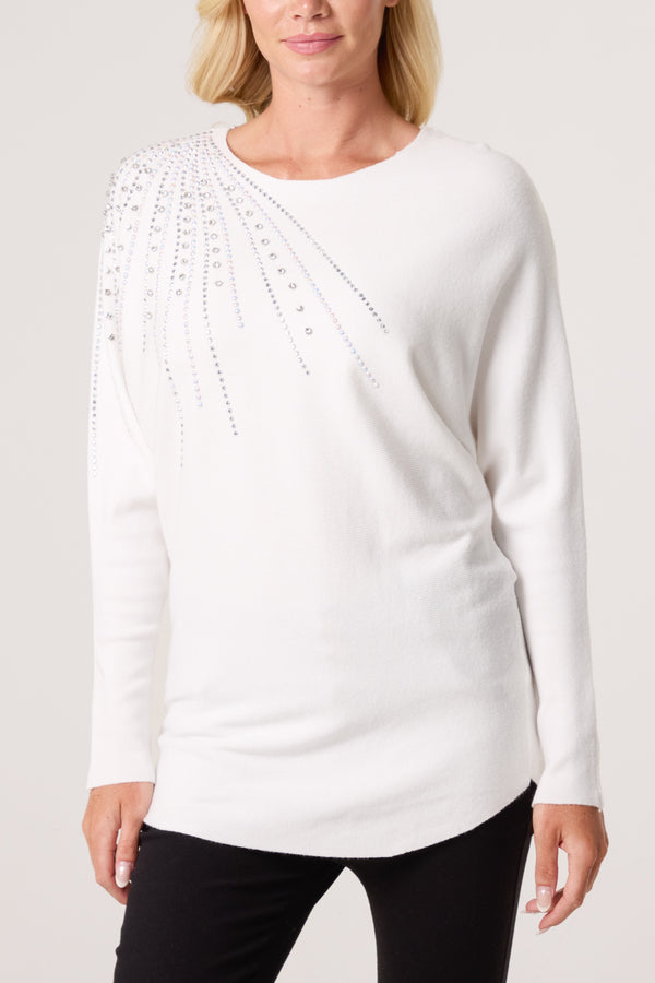 qed london Diamante Embellished Shoulder Jumper