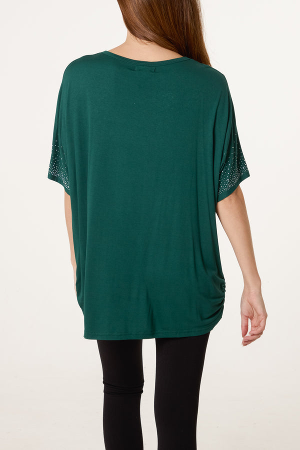 Qed London Diamante Embellished Side Cinched Top