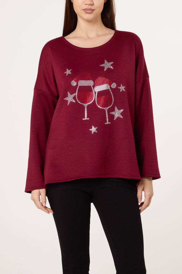 Qed London Diamante Festive Glasses Sweatshirt
