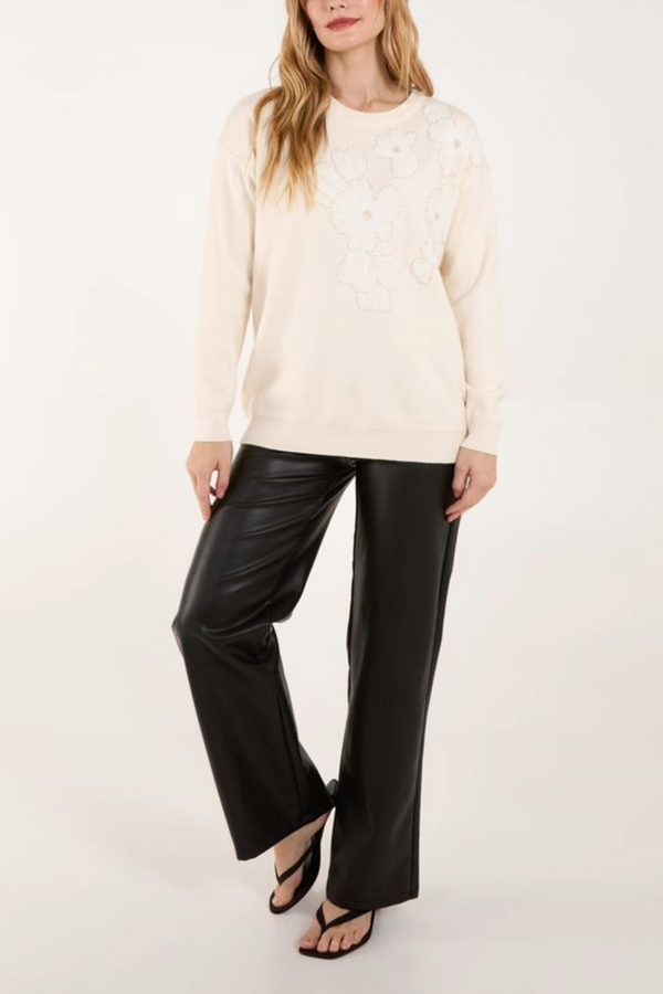 Qed London Diamante Floral Knit Jumper