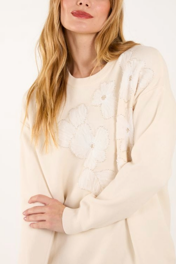 Qed London Diamante Floral Knit Jumper