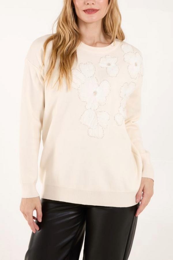 qed london Diamante Floral Knit Jumper
