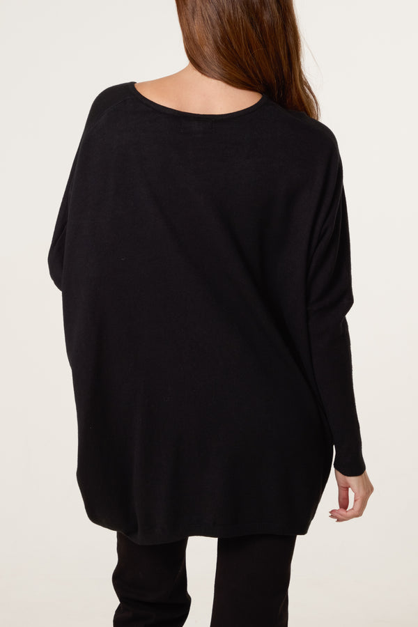Qed London Diamante Heart Batwing Jumper