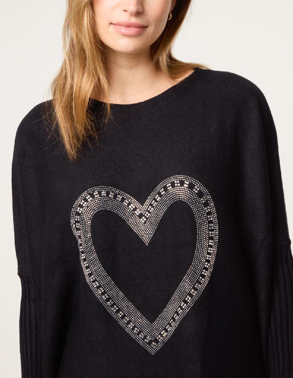 Qed London Diamante Heart Batwing Knit Jumper