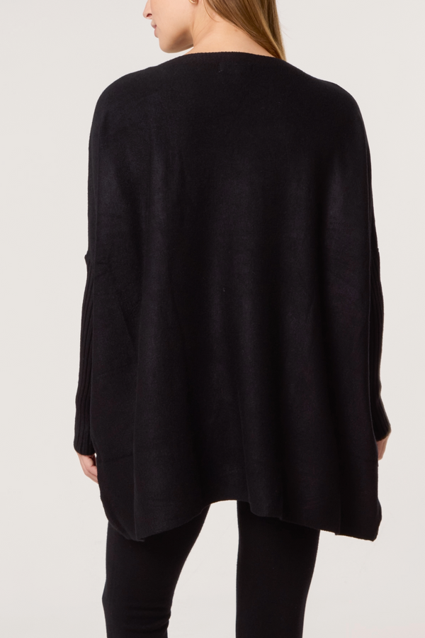 Qed London Diamante Heart Batwing Knit Jumper