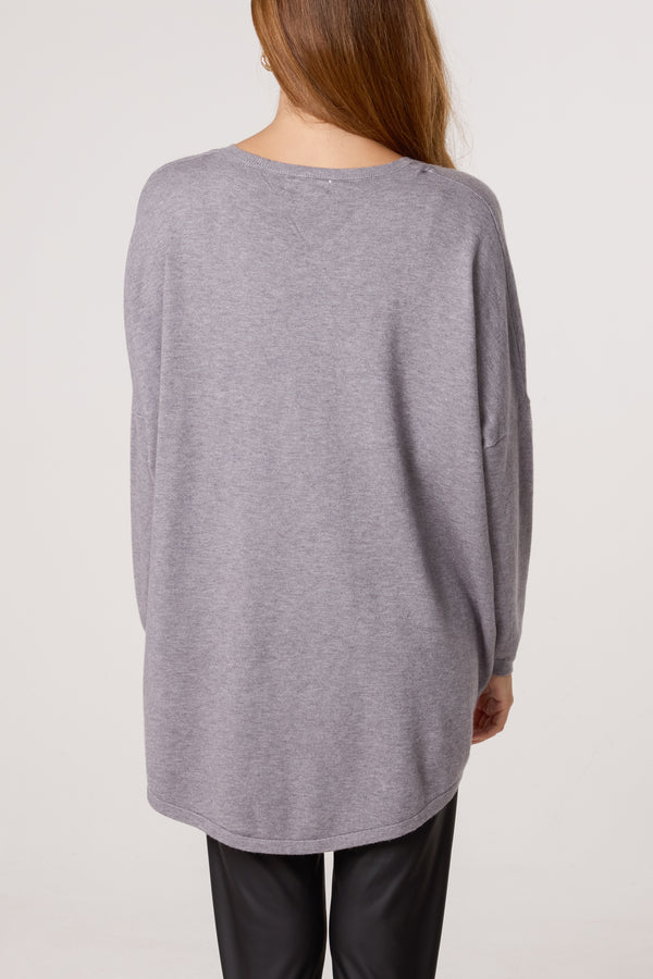 Qed London Diamante Heart Flowers V-Neck Jumper