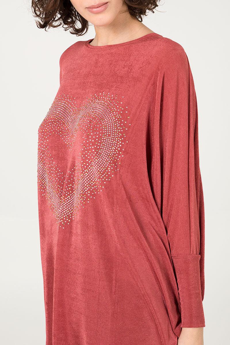 Qed London Diamante Heart Oversized Top