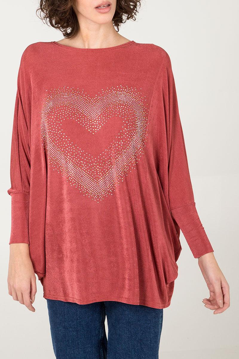 Qed London Diamante Heart Oversized Top