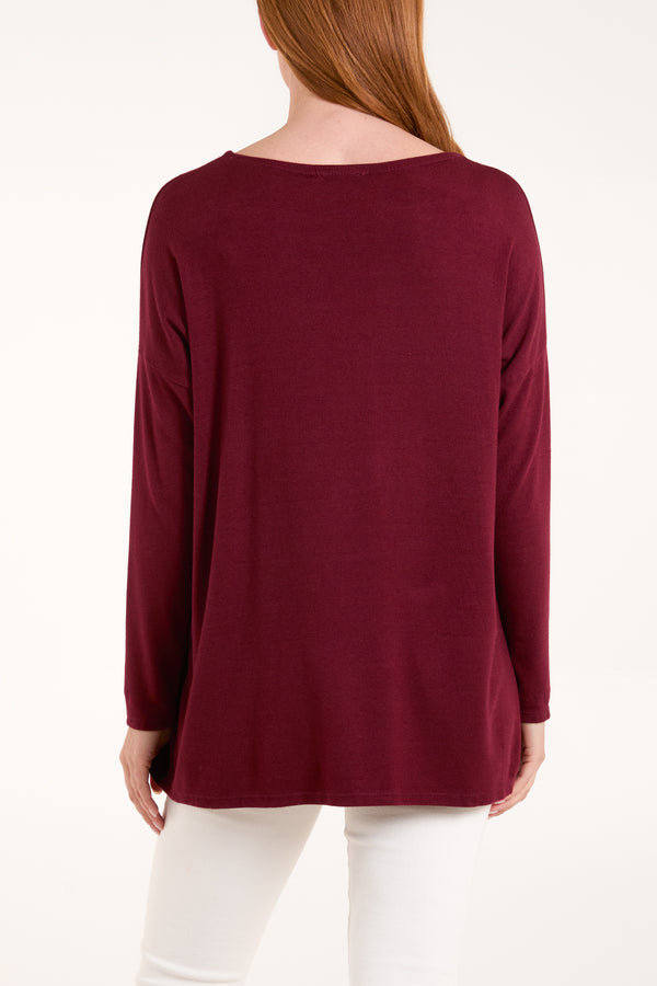 Qed London Diamante Hearts Soft Touch Jumper