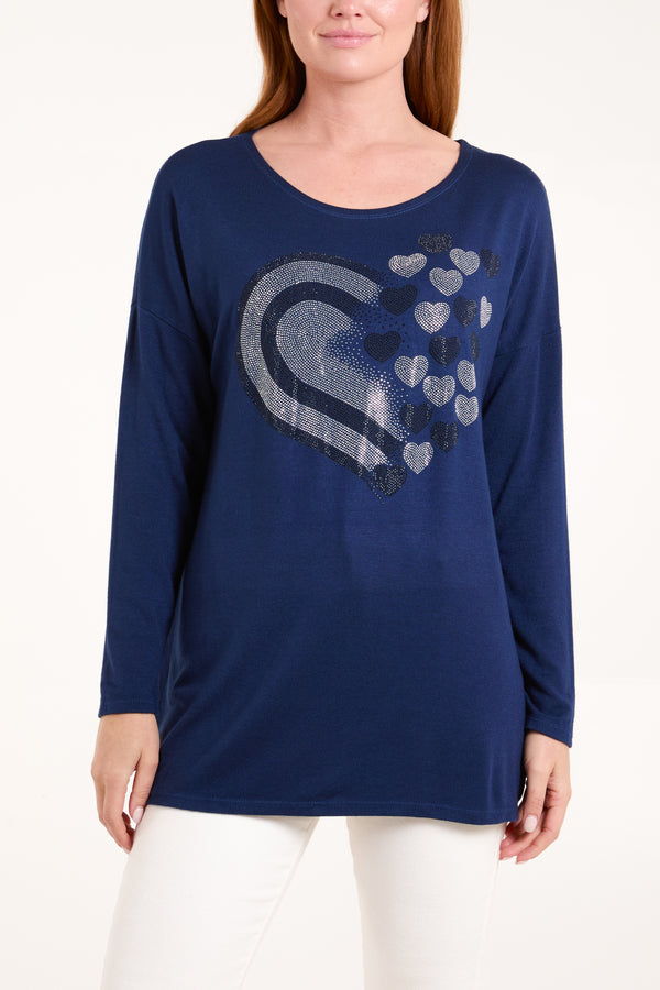Qed London Diamante Hearts Soft Touch Jumper