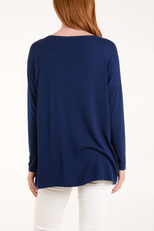 Qed London Diamante Hearts Soft Touch Jumper