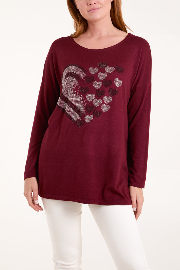 qed london Diamante Hearts Soft Touch Jumper