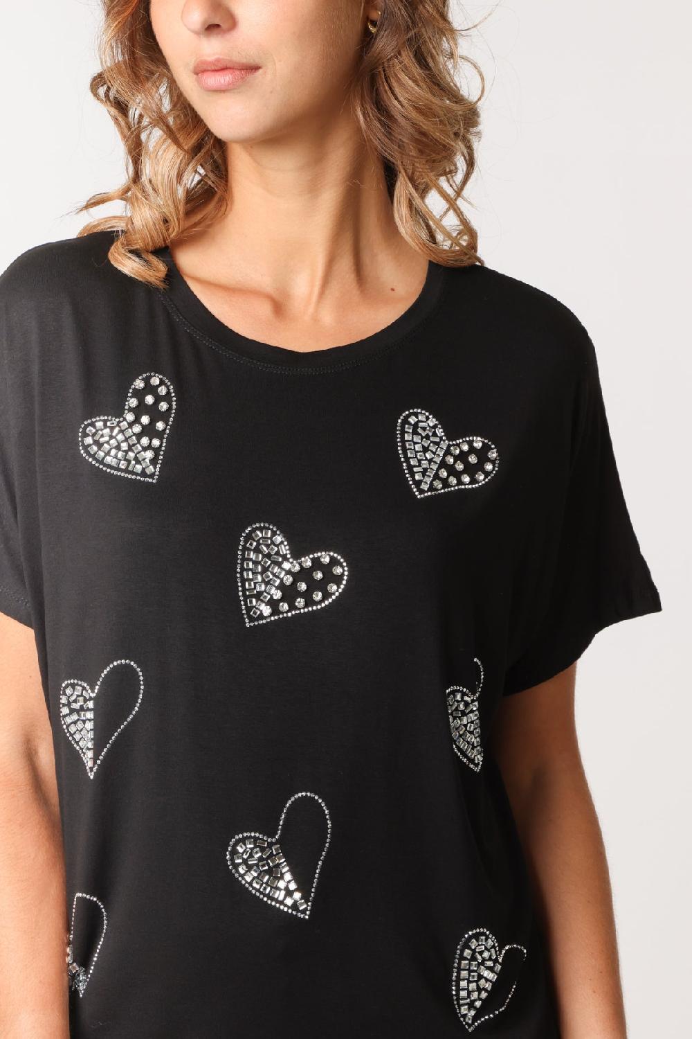Qed London Diamante Hearts T-Shirt