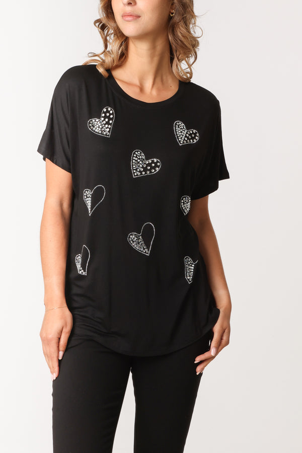 qed london Diamante Hearts T-Shirt