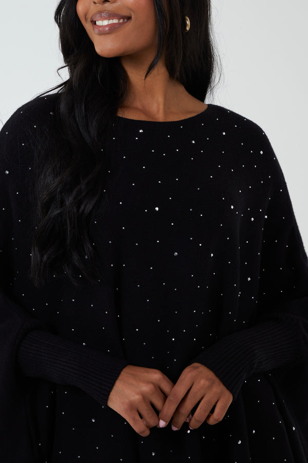 Qed London Diamante Heatseal Tassel Poncho