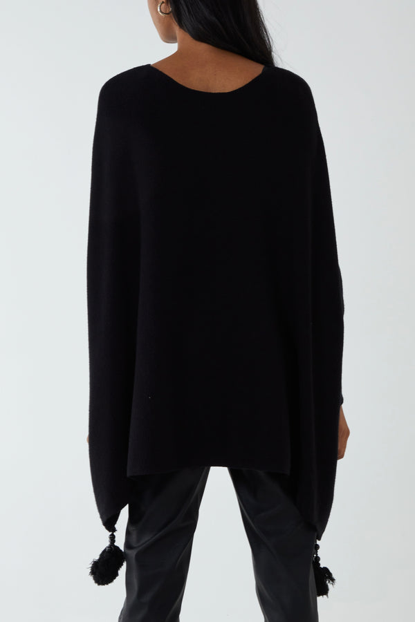 Qed London Diamante Heatseal Tassel Poncho