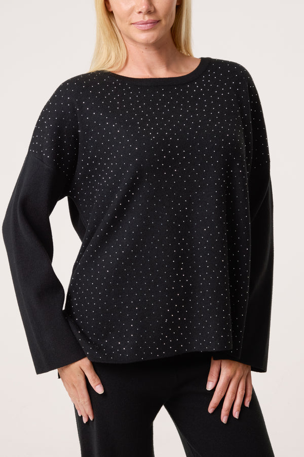 Qed London Diamante Knit Jumper & Trousers Set