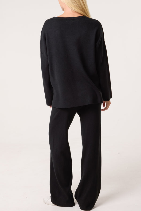 Qed London Diamante Knit Jumper & Trousers Set