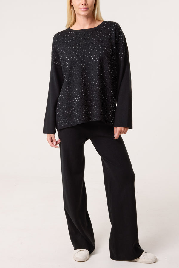 qed london Diamante Knit Jumper & Trousers Set
