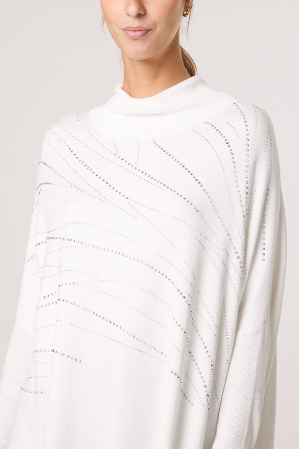 Qed London Diamante Roll Neck Batwing Jumper