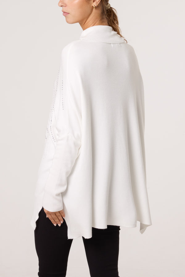 Qed London Diamante Roll Neck Batwing Jumper