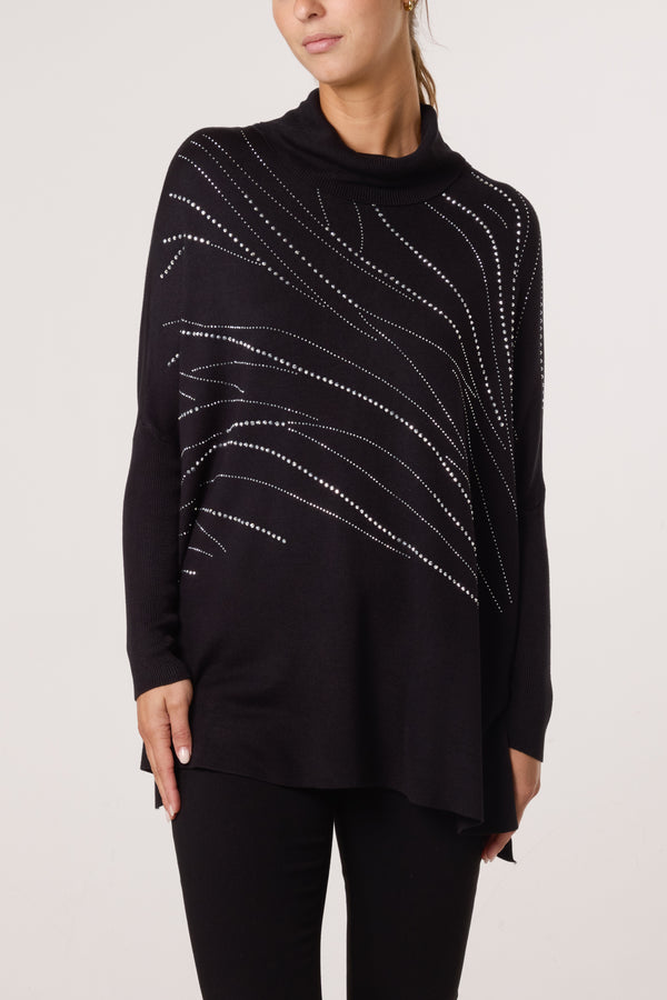 Qed London Diamante Roll Neck Batwing Jumper