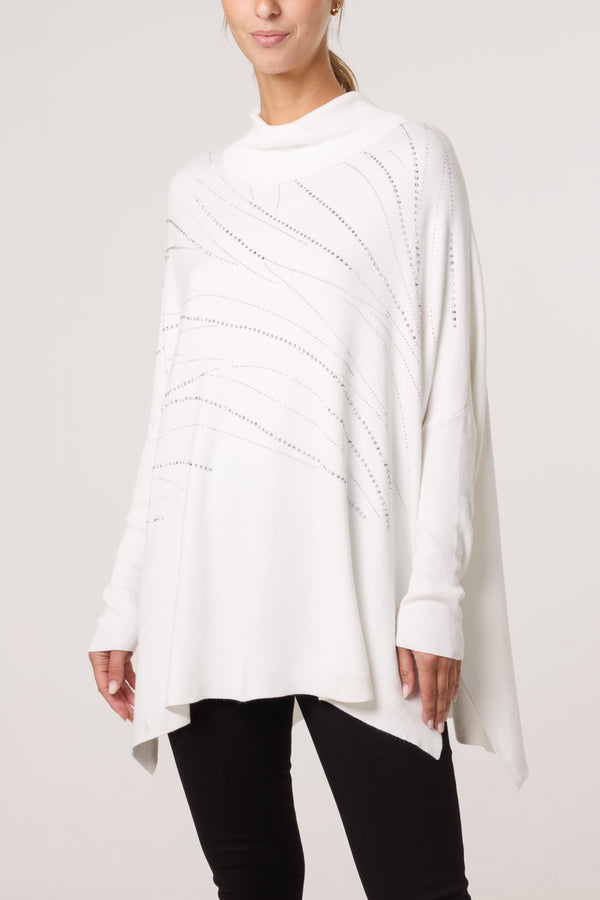 qed london Diamante Roll Neck Batwing Jumper