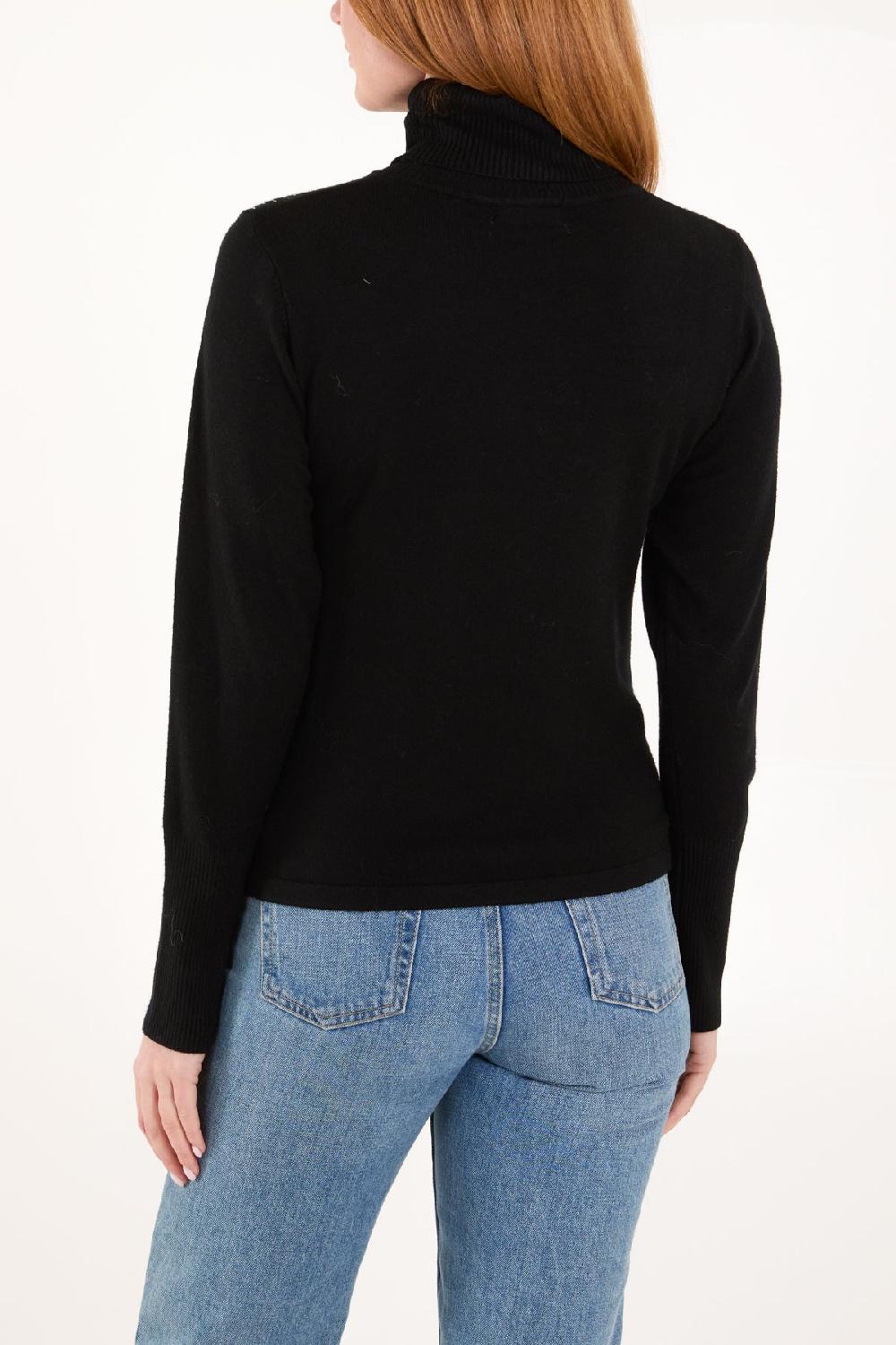 Qed London Diamante Roll Neck Jumper