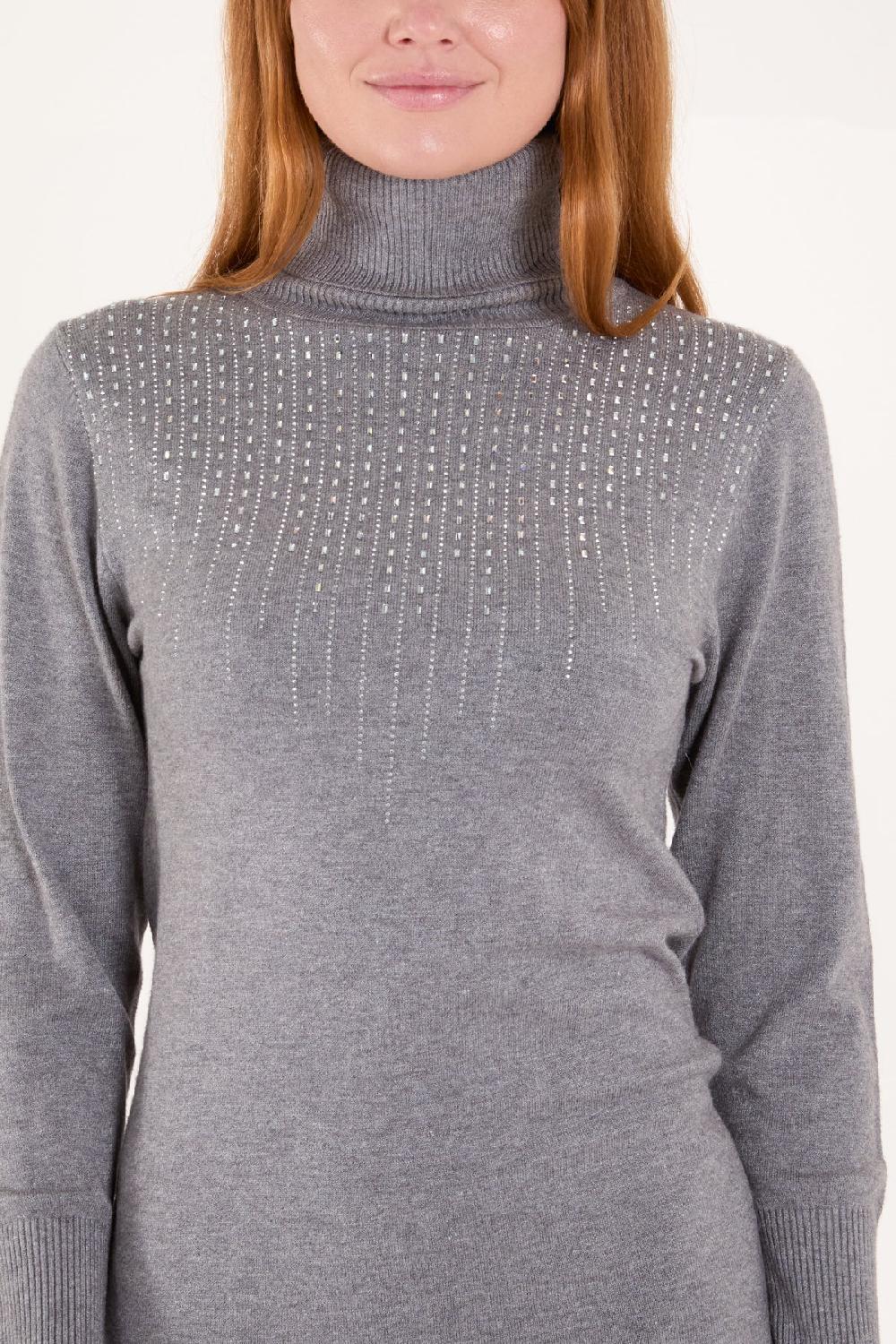 Qed London Diamante Roll Neck Mini Dress