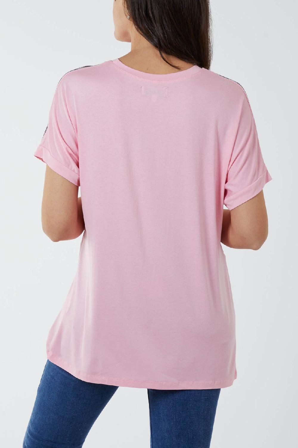 Qed London Diamante Shoulder Trim Detail T-Shirt