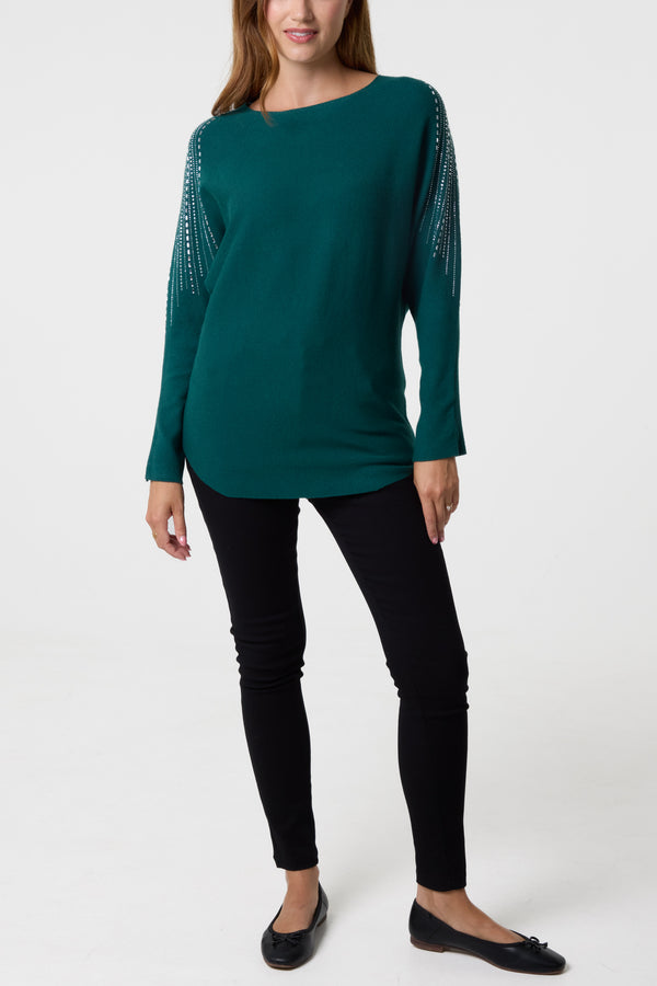 Qed London Diamante Sleeve Embellished Jumper