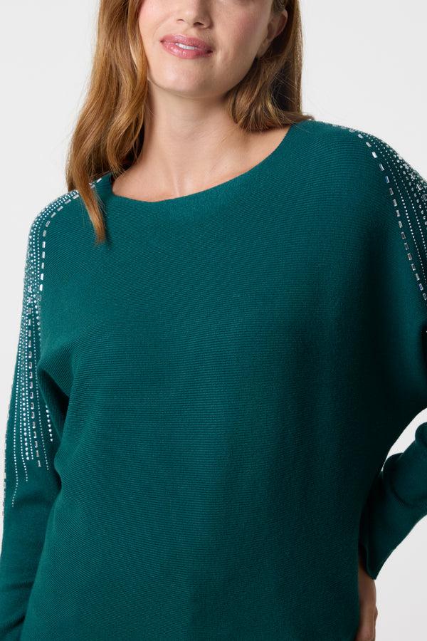 Qed London Diamante Sleeve Embellished Jumper
