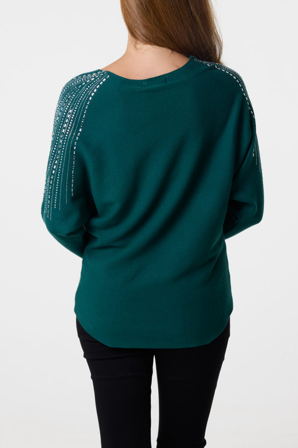 Qed London Diamante Sleeve Embellished Jumper