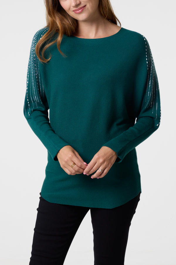 qed london Diamante Sleeve Embellished Jumper