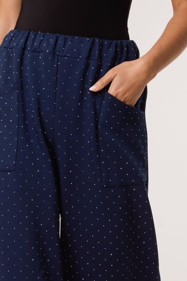 Qed London Diamante Soft Touch Barrel Trousers