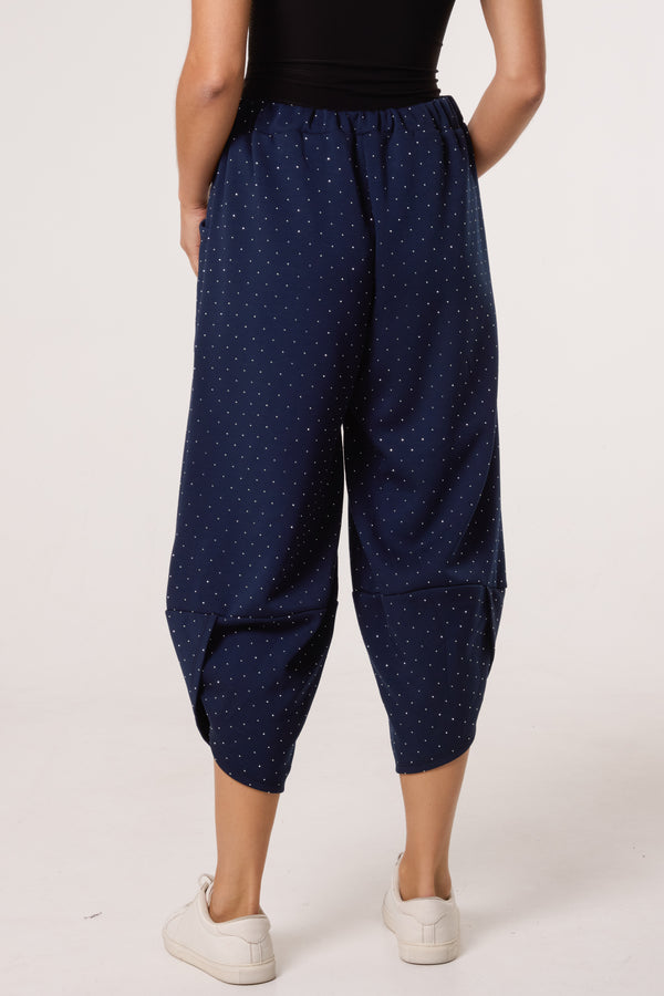 Qed London Diamante Soft Touch Barrel Trousers