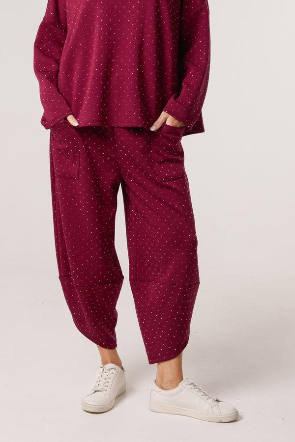 Qed London Diamante Soft Touch Barrel Trousers