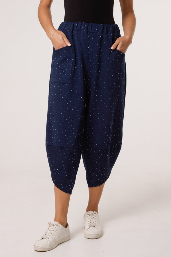 qed london Diamante Soft Touch Barrel Trousers
