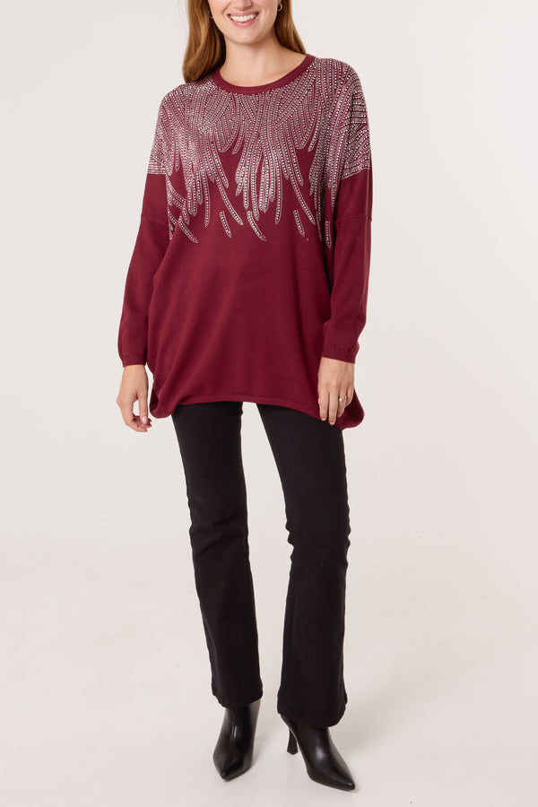 Qed London Diamante Spikes Round Neck Jumper