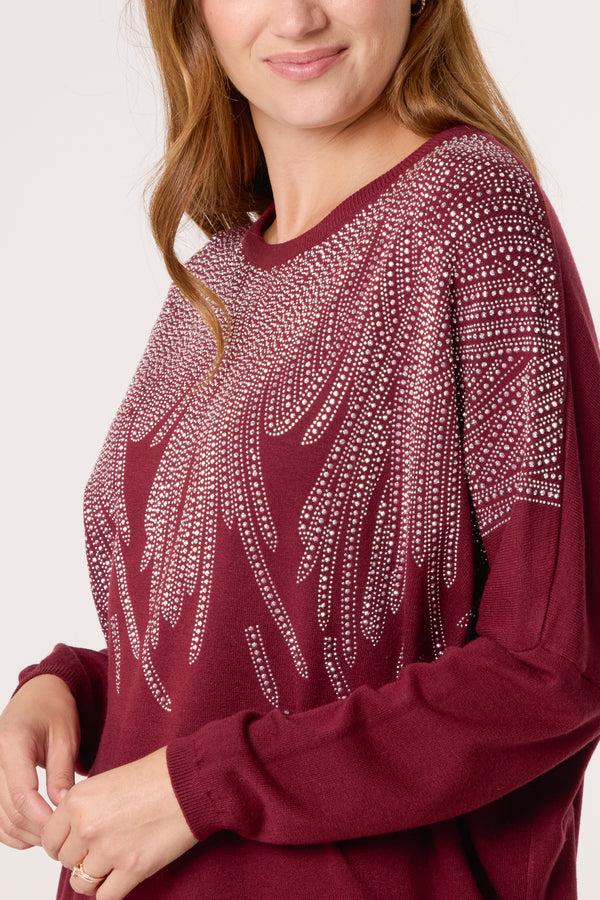 Qed London Diamante Spikes Round Neck Jumper
