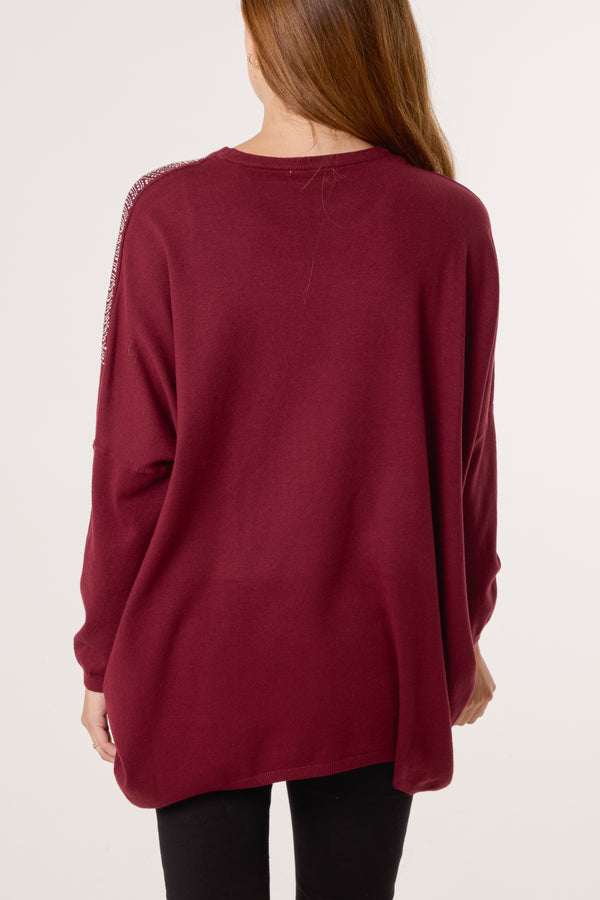 Qed London Diamante Spikes Round Neck Jumper