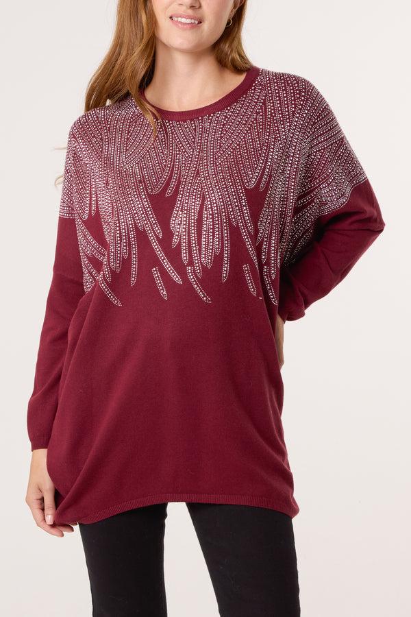 qed london Diamante Spikes Round Neck Jumper