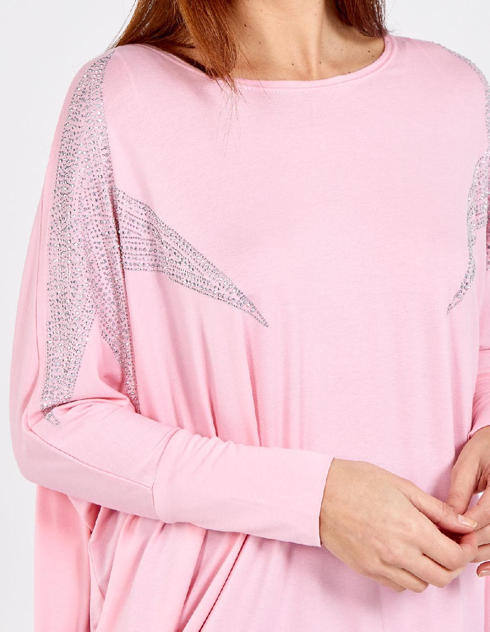 Qed London Diamante Star Long Sleeve Batwing Top