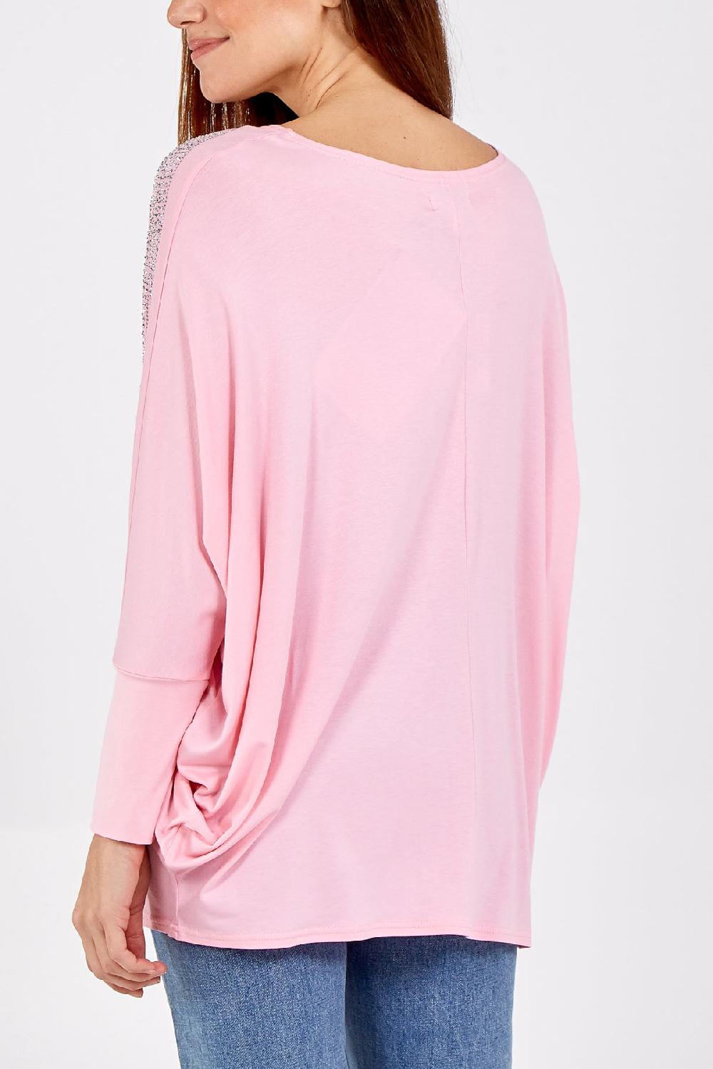 Qed London Diamante Star Long Sleeve Batwing Top