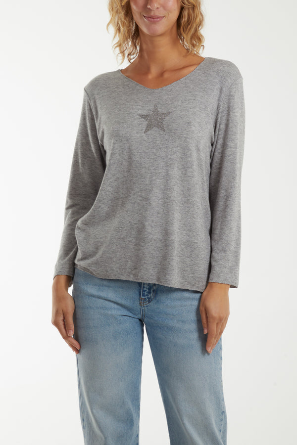 qed london Diamante Star Long Sleeve Jumper