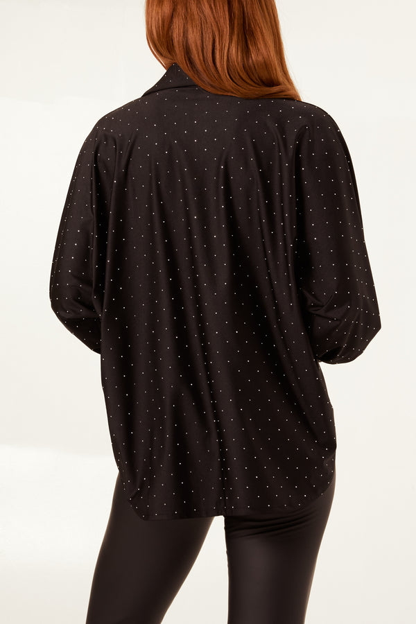 Qed London Diamante Stretch Collar Shirt