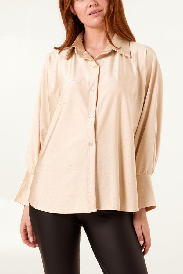 Qed London Diamante Stretch Collar Shirt